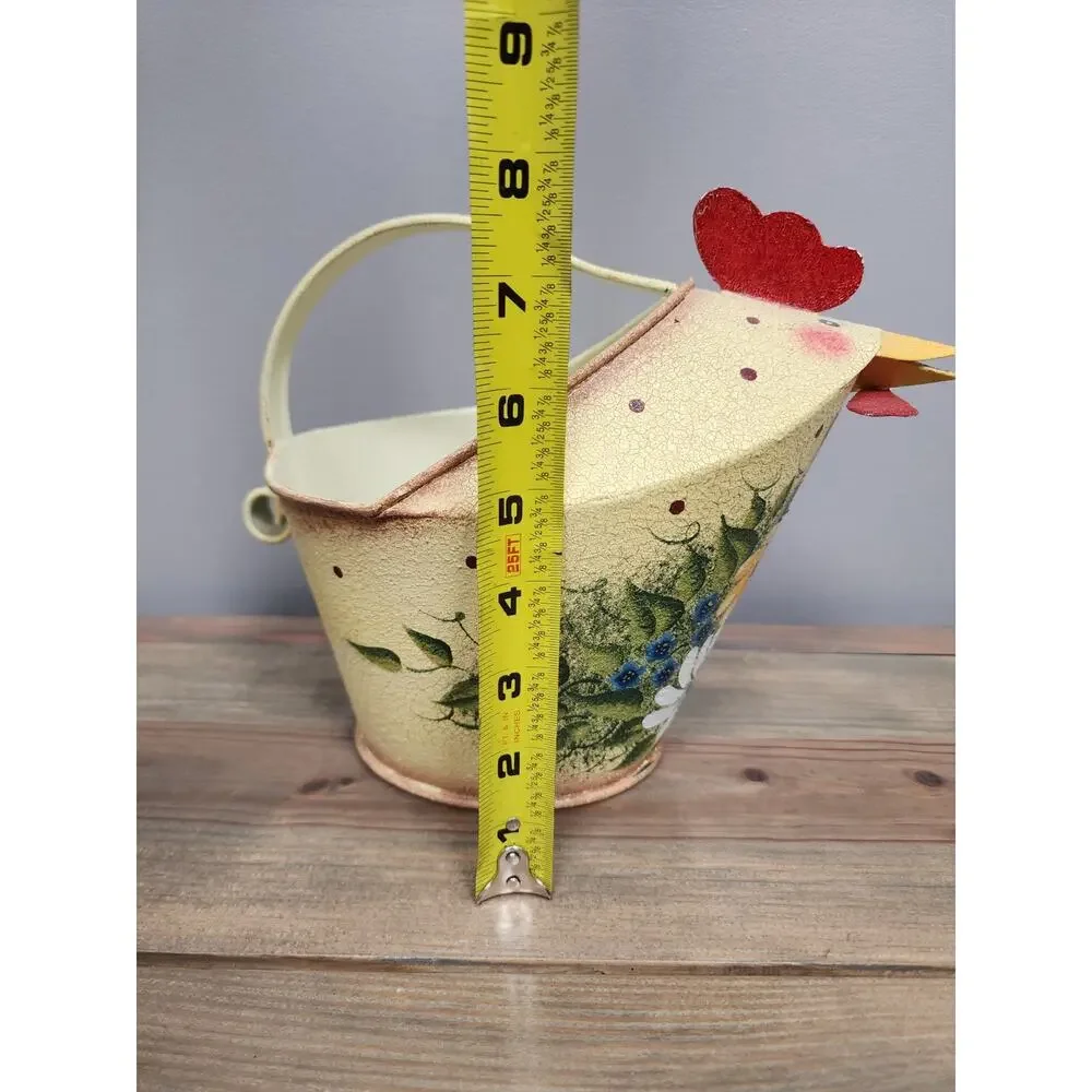 Rooster Tin Watering Pitcher Painted Sunflowers